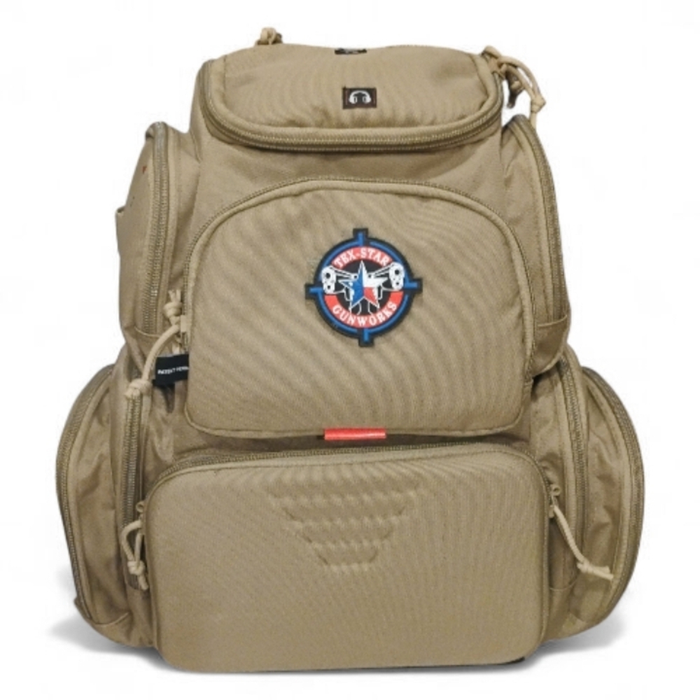 Rugged Tan Backpack With Embroidered Patch - image 1